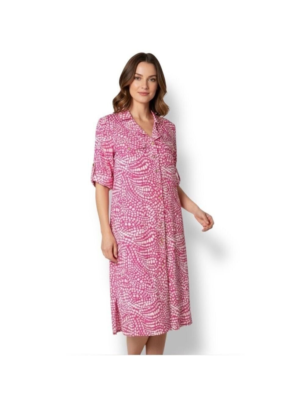 CONTESSA ROBERTA 100% Silk Button Front Shirt Dress Short Roll Tab Sleeves Sz 10